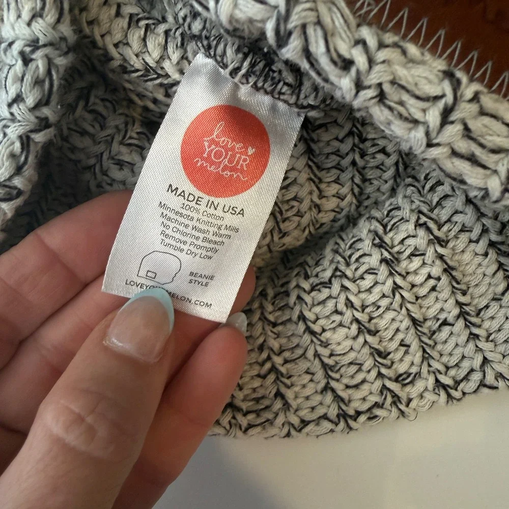 Love Your Melon Beanie Hat Black White Marled Ribbed Knit Cotton Made in USA - Picture 4 of 4